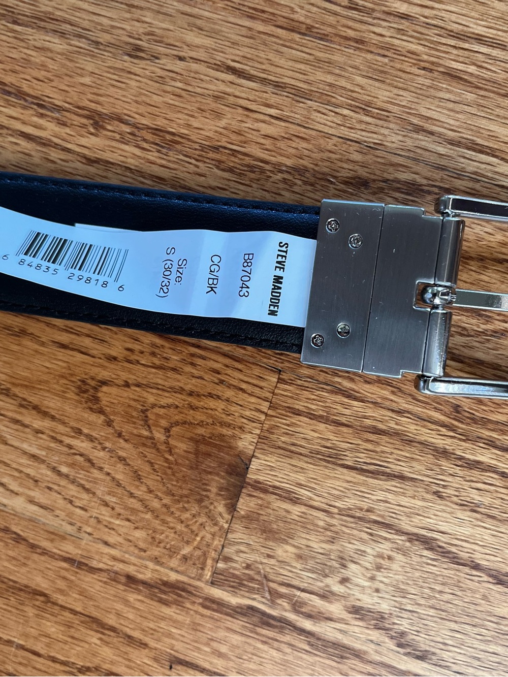 Steve Madden Black Leather Belt with Silver-tone Buckle